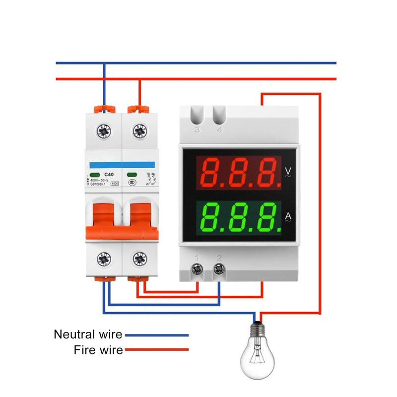 SEAFRONT AC DIN Rail Meter 80-300V 0-99.9A DIN Rail Installation Digital AC Voltmeter Ammeter, Single-Phase Energy Meter with LED