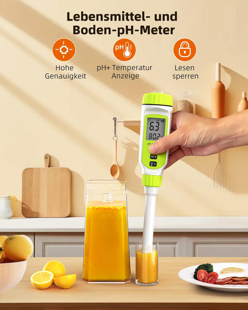 [Australia - AusPower] - Tadeto pH Meter, High Precision Digital pH Tester for Water, Soil, Pool, Floor, Drinking, Garden, pH Meter with Thermometer LCD Display and Calibration Set and Alloy Protective Cap Green 