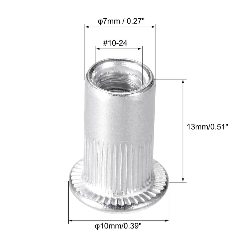 [Australia - AusPower] - uxcell #10-24 Rivet Nuts Aluminium Alloy Knurled Flat Head Threaded Insert Nut Silver 50pcs 