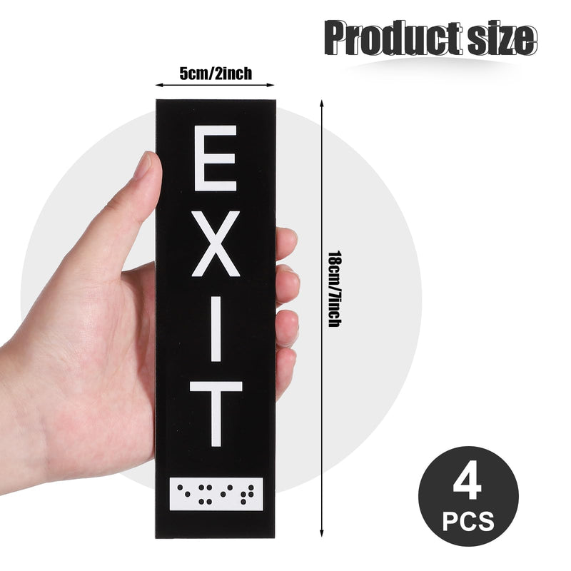 [Australia - AusPower] - 4pcs Vertical Exit Sign with Braille, 7x2 Inch Acrylic Exit Signs for Business Ada with Mounting Adhesive Strip Raised Letters ADA Exit Sign for Indoor Outdoor Use 