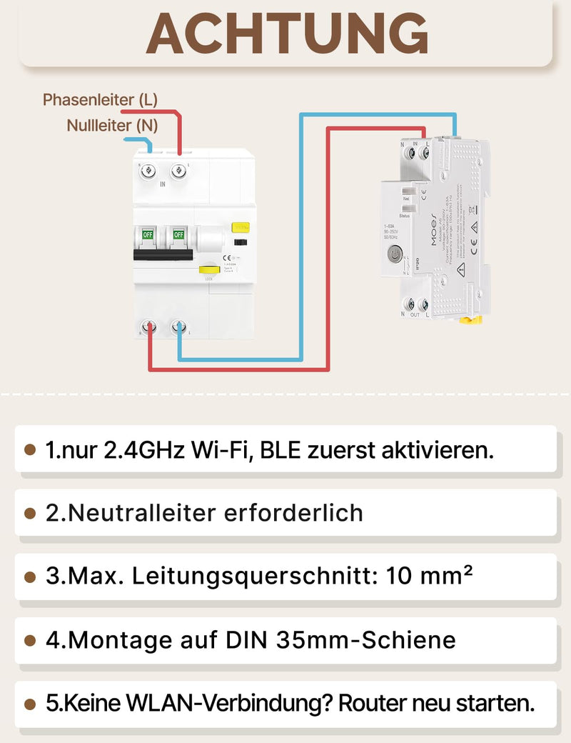 [Australia - AusPower] - MOES Smart Timer DIN Rail 1P + N 16 A 25 A 40 A 63 A with Metering, WiFi Switch for Circuit Breaker Compatible Alexa & Google Home, Overcurrent and Surge Protection, Smart Life/Tuya App Wlan 1 Stück 
