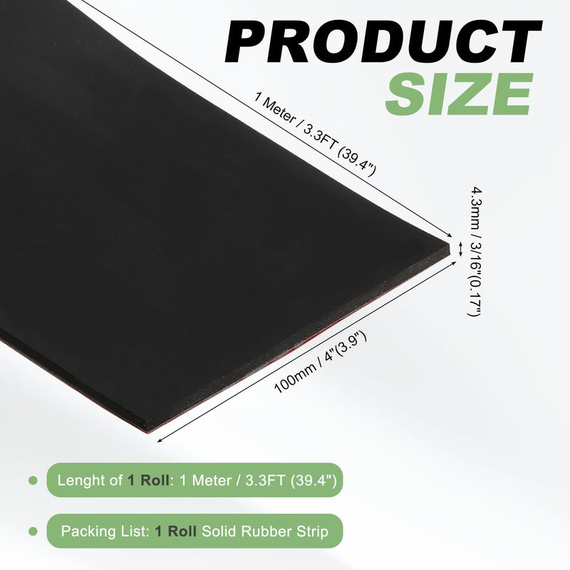 PATIKIL Neoprene Rubber Strips 4" Wide x 3/16" Thick x 3.3FT Long, Self Adhesive Solid Rubber Sheet for Shock Absorption Gasket DIY Crafts Sealing Weather Striping, Black 4" x 3/16" x 3.3FT 1