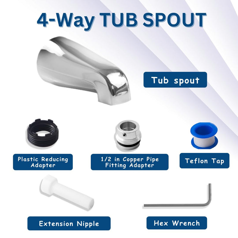 5" Non-Diverter Tub Spout with 4 in 1 Adapter,Universal fit 1/2" Copper Slip, 1/2" Iron Pipe(Long and Short stub Out), and 3/4" Iron Pipe Connections, Easy Installation, Matte Black