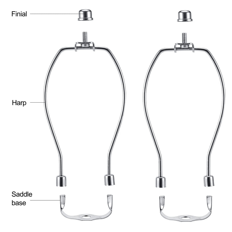 [Australia - AusPower] - 8 Inch Nickel Lamp Harp Holder Kits with Finials and Detachable Light Duty Saddle Bases, Saangseon Set of 2 DIY Lighting Accessories Horn Frame Lamp shade Brackets 8 Inch 