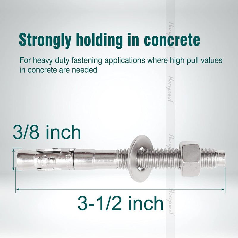 [Australia - AusPower] - 3/8"x 3-1/2" inch Stainless Steel Standard Strong Wedge Anchor, Fasteners for Concrete (4 pcs) 3/8" x 3-1/2" 