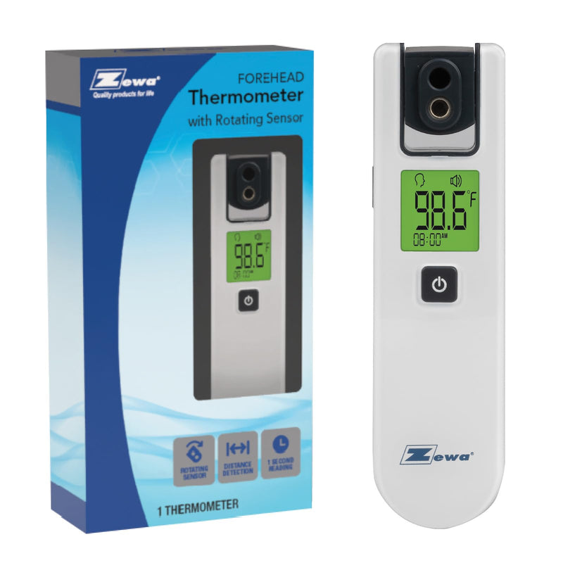 [Australia - AusPower] - Zewa 4-Way Rotating Infrared Thermometer | Forehead Non-Touch Technology | Fast 1-Second Reading | Distance Detection | LCD 3-Color Display | Memory Recall | Measures Person & Objects 
