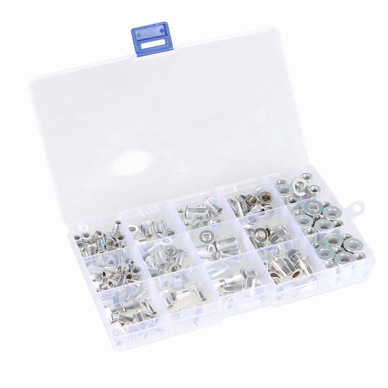 [Australia - AusPower] - 150Pcs Rivet Nuts SAE Rivet Nut Assortment Kit Aluminum Flat Head Threaded Insert Nutserts 6-32 8-32 10-24 10-32 1/4-20 (150Pcs) 