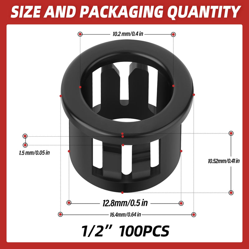 [Australia - AusPower] - 100PCS 1/2" Round Cable Snap Bushing Grommet, Black Snap in Cable Grommet Protector 1/2" 100 