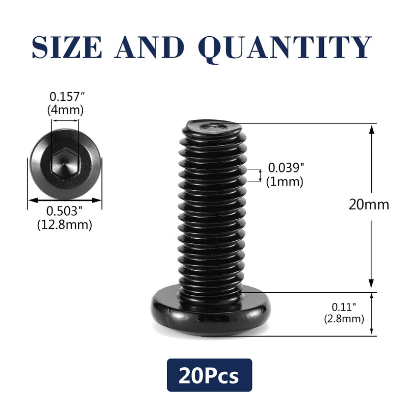 [Australia - AusPower] - M6 x 20mm 20Pcs Flat Head Hex Socket Cap Screws Bolts, 304 Stainless Steel 18-8, Full Thread, Black Oxide by SG TZH (with Hex Spanner) 20 M6 x 20mm 