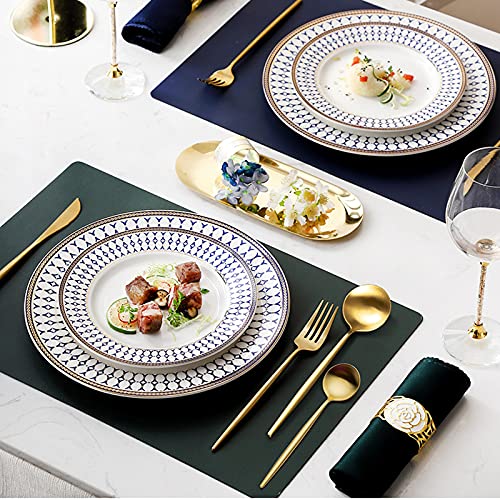 Gold stainless steel 24-piece flatware set with knives, forks, and spoons for six, stylish home dinnerware and tableware set.
