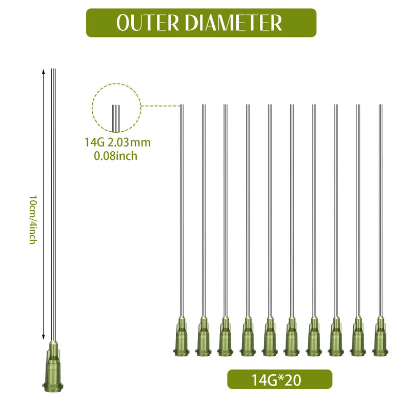 [Australia - AusPower] - 20 Pieces 4 Inch Blunt Tip Dispensing Needle with Luer Connector Industrial Syringe with Luer Connector Needles Applicator Needles (14 GA) 