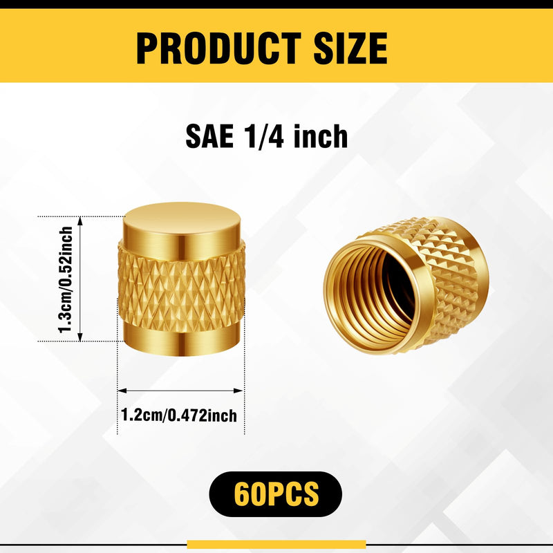 [Australia - AusPower] - 1/4 Flare Cap, Round Brass W/Neoprene O Ring Seal HVAC Valve Caps(50 Pcs) 50 