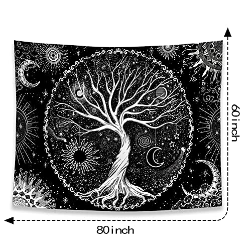 Spenlife Tree of Life Tapestry Black and White Tapestry for Bedroom Spiritual Aesthetic Tree Tapestries Aesthetic Tapestries Wall Hanging for Bedroom Black 60×80 Inches 80"L x 60"W Black Gold