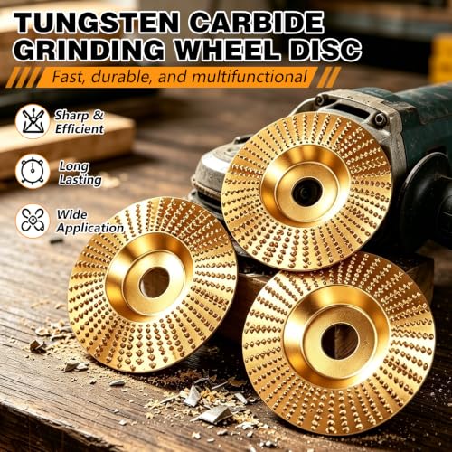 3 Pieces Tungsten Carbide Sanding Discs Wood, 100mm Tungsten Carbide Wheel Wood, Wheel Woodworking Tool for Angle Grinder for Shaping, Grinding and Cutting Polishing