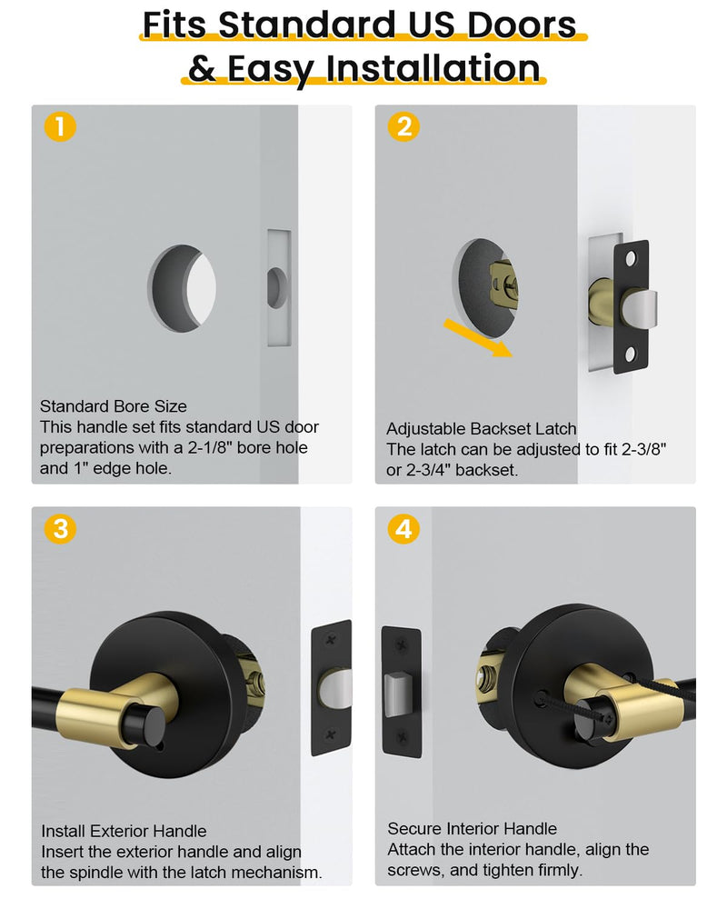 Goldenwarm 1 Pack Black and Gold Interior Door Handle, Privacy Lever Door Handle, Matte Black Interior Door Lever Pack, Black and Gold Door Handles Interior for Bedroom, Bathroom