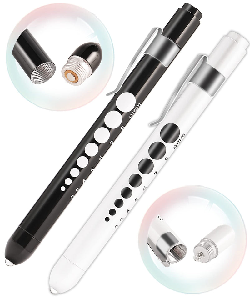 [Australia - AusPower] - MEUUT 3 Pack Penlight & Medical Scissors- One 8 Inches Patented Trauma Shears Two LED Pen light with Four Batteries - Bandage Scissor for- Nurse, First Aid, EMT, Doctor Black Shear+white&black Penlights 