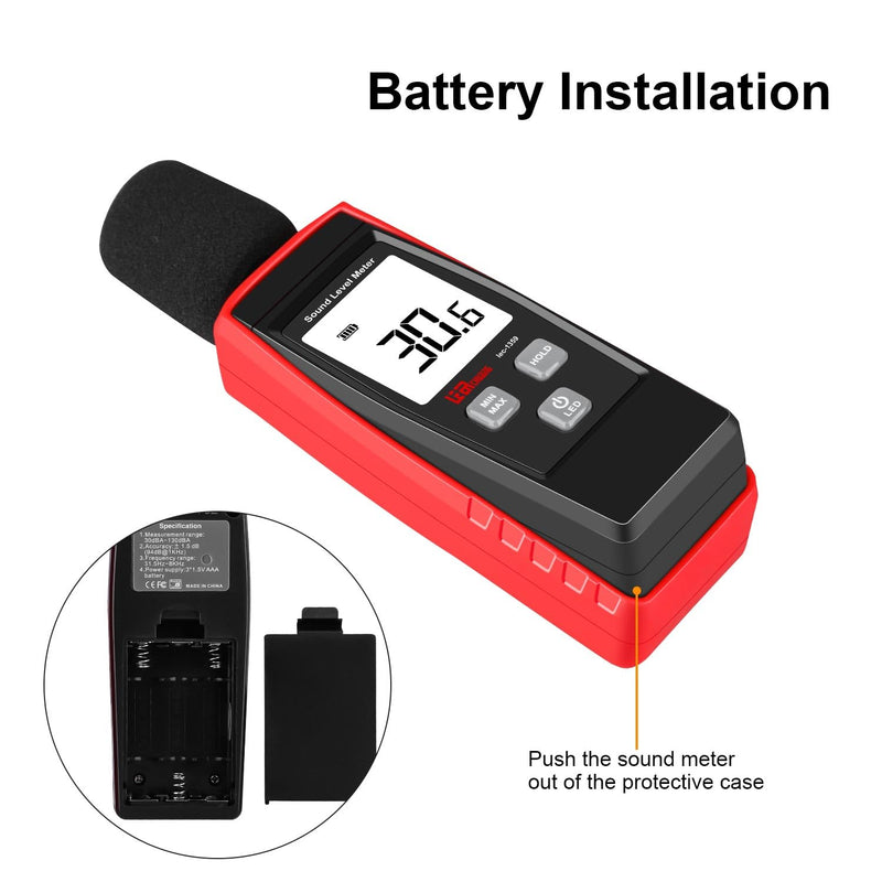 [Australia - AusPower] - Decibel Meter Digital Noise Meter Portable SPL Meter Range 30-130dB(A) db Meter Noise Volume Measuring Instrument Sound Monitoring Tester MAX/MIN, Data Hold Use for Home, Noisy Neighbor Factory 