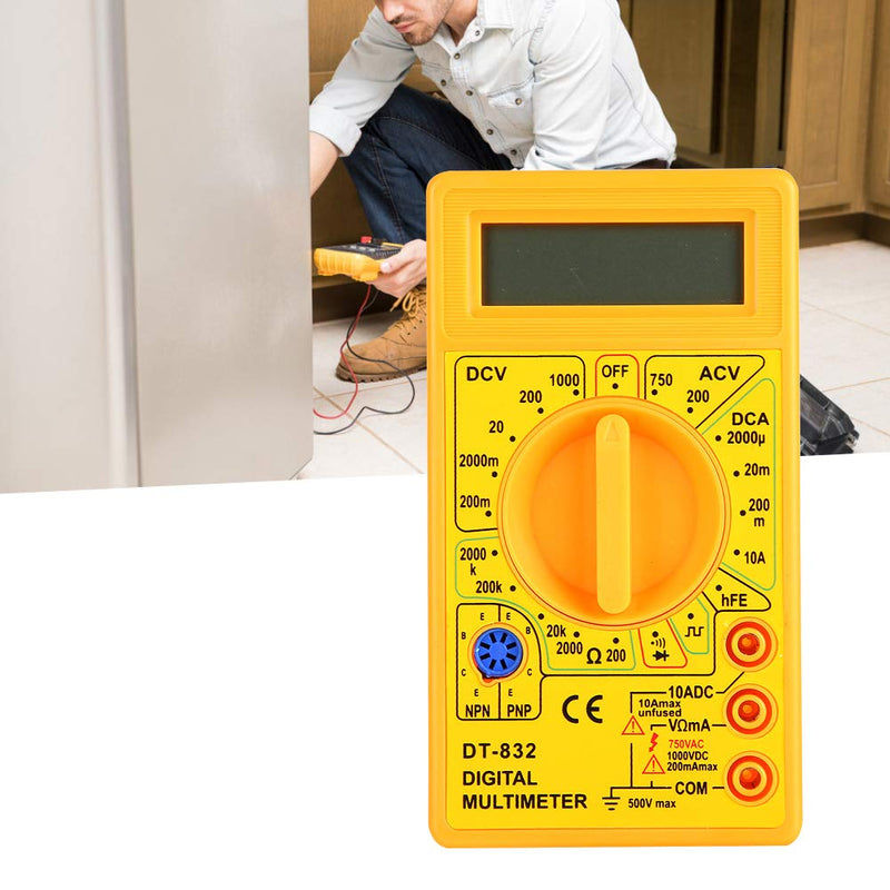 [Australia - AusPower] - Multimeter Tester, -832 Handheld Pocket Digital Multimeter AC DC Voltage Current Tester with Buzzer,Ohm Volt Amp Meter (Yellow) 