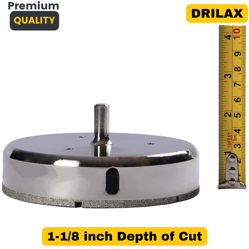 Drilax 5 Inch Diamond Hole Saw Drill Bit for Porcelain Tile, Granite, Glass & Ceramic - Heavy Duty Steel Core Cutter for Recessed Lighting, Shower Valves, and Toilet Flanges