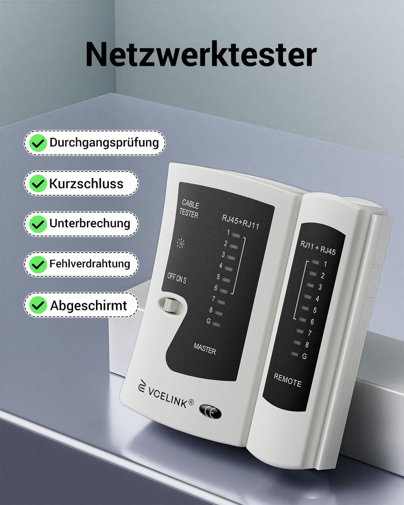 VCELINK Cable Tester, Network Tester for RJ45 RJ11 Cable Patch Cable, Grey | CAT6 CAT7 CAT8 Line Tester, LAN Tester, Telephone Cable Teser gray