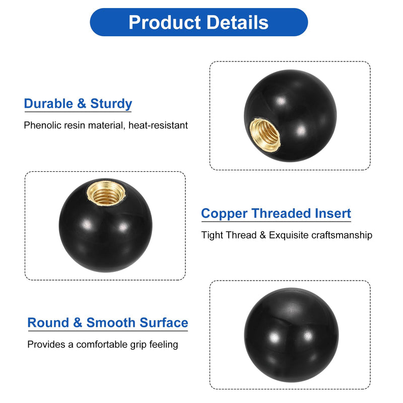 [Australia - AusPower] - uxcell Threaded Ball Knobs, M10 Female Thread Thermoset Ball Knob 32mm Dia Round Operation Ball Handles with Copper Insert for Machine Lever Handle, Black 