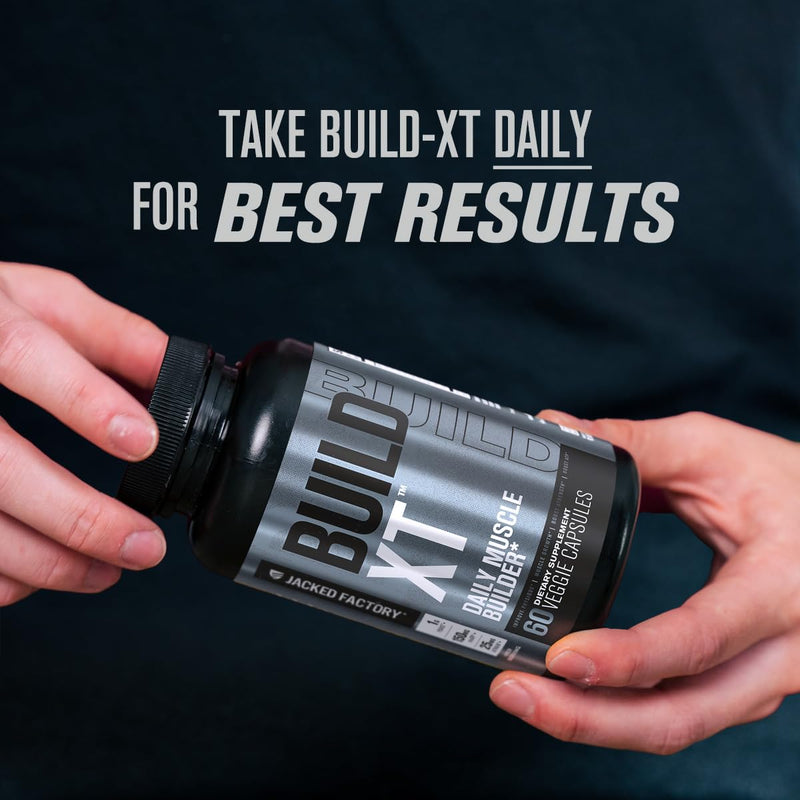Jacked Factory Build-XT Daily Muscle Builder & Performance Enhancer - Muscle Building Supplement for Muscular Strength & Growth | Trademarked Ingredients Peak02, ElevATP, & Astragin - 120 Veggie Pills 120 Count (Pack of 1)