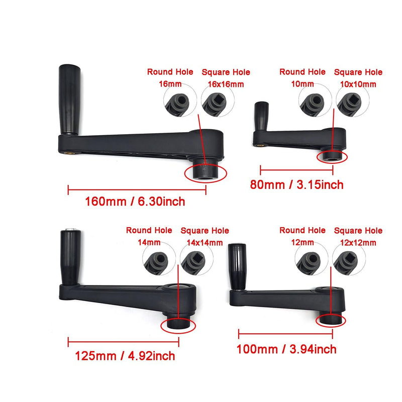 [Australia - AusPower] - 3.15"" Nylon Crank Handle Drill Press Revolving Handle with Round or Square Installation Hole Smooth 360 Degree Operation for Industry Lathe Milling Grinding Machine (Round Hole 10x80), Black Round Hole 10x80 