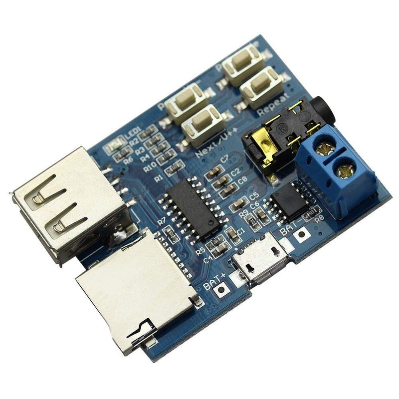 Hailege TF Card U Disk Play MP3 Decoder Player Module with Audio Amplifier Audio Decoding Player Module Micro USB 5V Power Supply Pack of 2