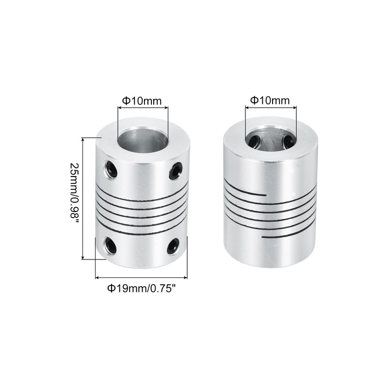 [Australia - AusPower] - uxcell 5Pcs 10mm to 10mm Aluminum Alloy Shaft Coupling L25xD19 Flexible Coupler Beam Stepper Motor Joint Connector for 3D Printer CNC Machine DIY Encoders and Motors Shaft,Silver 5 