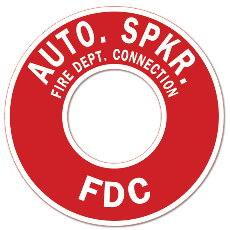 5 Pack 9" Auto Spkr FDC Round Vinyl Label Fire Department Connection Sticker – Red & White Automatic Sprinkler System Notice – High-Visibility Weatherproof Decal for FDC Piping & Wall Plates 9"x9"