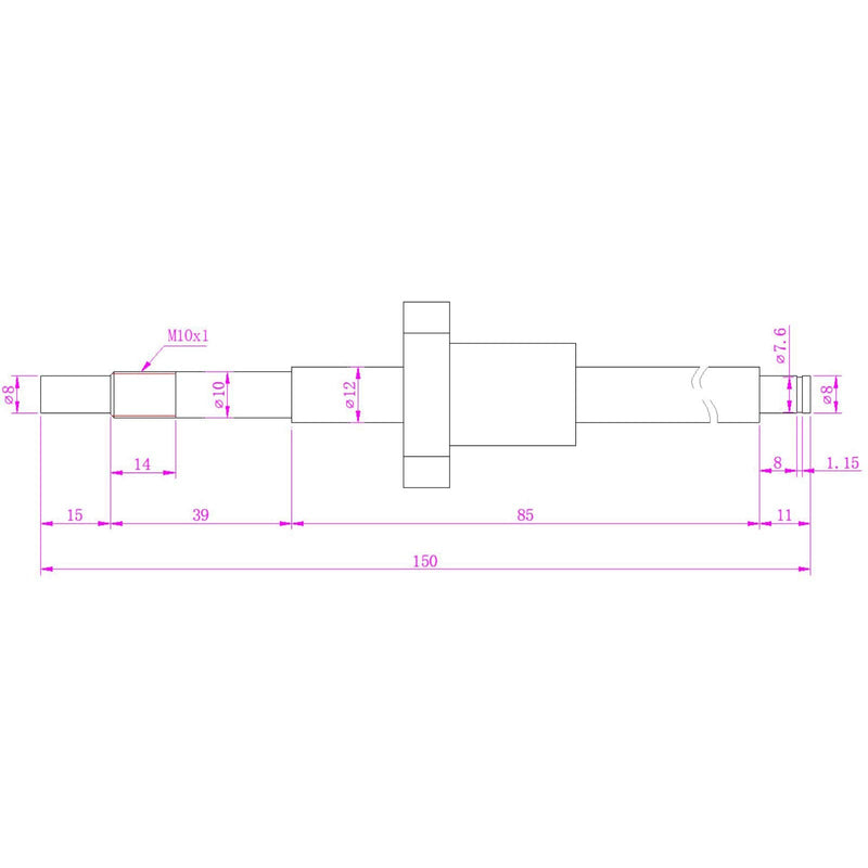 Ball Screw SFU1204?Diameter 12mm Pitch 4mm?Length 150mm with Metal Nut for CNC Machine Parts