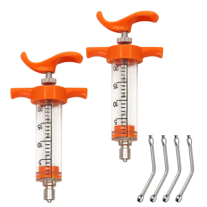 [Australia - AusPower] - 2 Pieces Goat Syringe with 4 Drench Nozzle Adjustable Dosage ,Reusable Drench Syringe for Sheep ,Dog,Goat,Pig, Cat Feeding Supplies(20ML) 