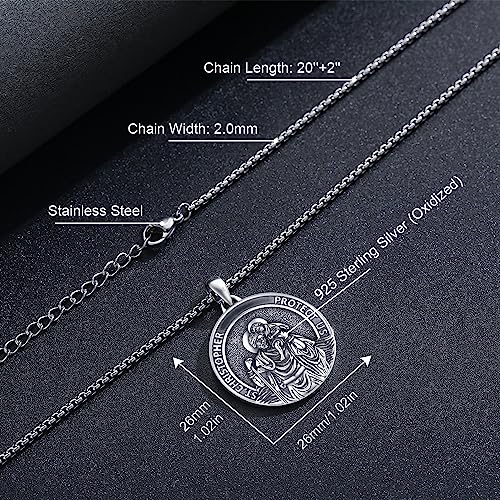 Midir&Etain 925 Sterling Silver Saint Patron Medal Necklace Religious Protection Jewellery Gifts for Women Men 22" Chain A06-St Christopher