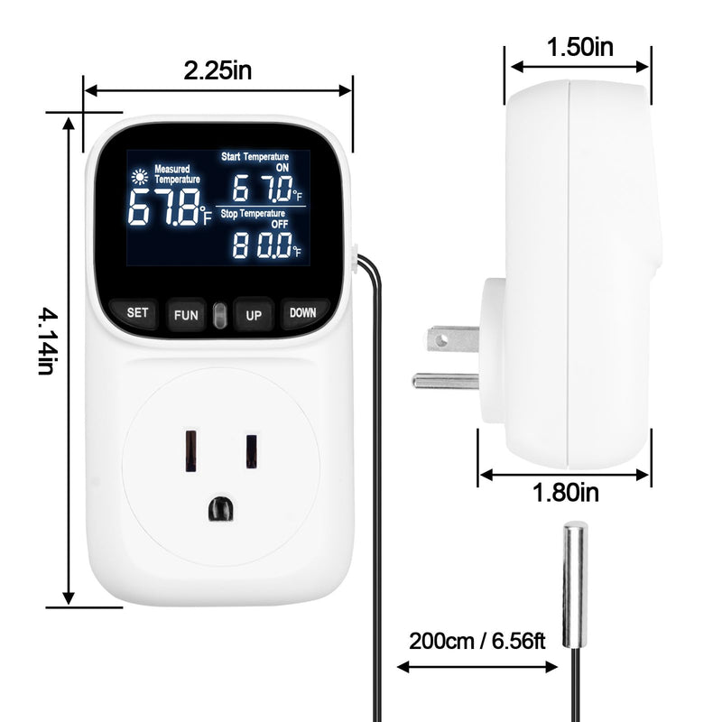 [Australia - AusPower] - Digital Temperature Controller Thermostat Outlet Plug, 120V 15A Heating and Cooling Control with Sensor,Thermostat Timer LCD Display, Ideal for Reptiles, Greenhouses, and Brewing 
