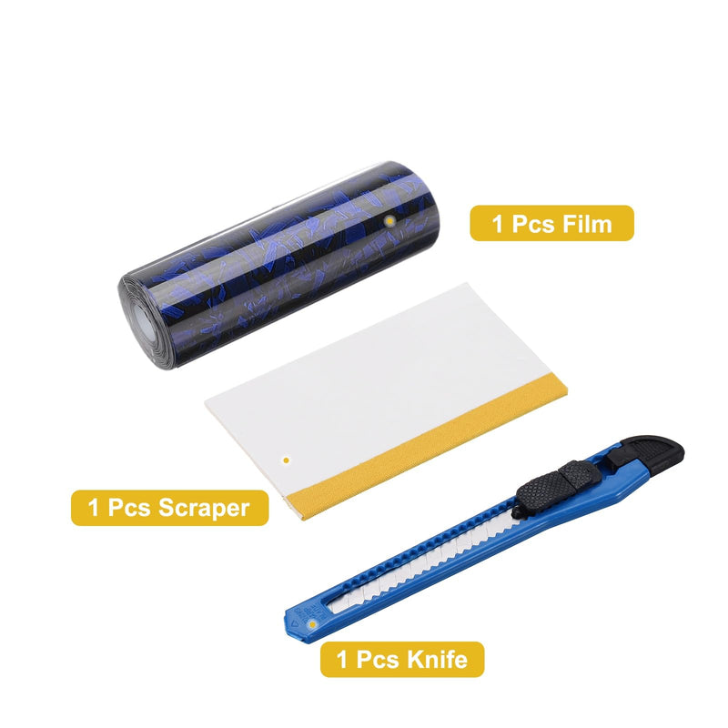 HARFINGTON 1 Set Carbon Fiber Vinyl Wrap 12" x 3.3ft PET Forged Self-Adhesive Car Sticker Waterproof Wrap Roll with Scraper Tool for DIY Decor Automotive Exterior Protection, Blue