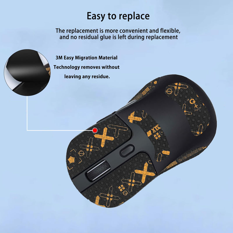 NOUKAJU Mouse Grip Tape Full Coverage for Keychron M3（M3-A1） Wireless Mouse, Mouse Anti Slip Grip Tape,Self-Adhesive PreCut Sweat-Resistant Professional Mice Upgrade Kit(Black&Gold)