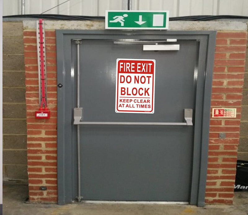 Large Fire Exit Sign, Do Not Block Door Signs, Keep Clear at All Times Sign, 14 x 10 Inches Rust Free Aluminum, Weather/Fade Resistant Easy Mounting 2 Pack 14 " x 10 "