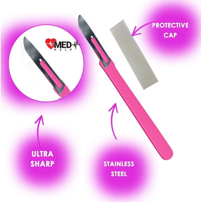 [Australia - AusPower] - Disposable Scalpel 10 Dermaplaning Tool Scalpel Blades with Pink Plastic Handle, High Carbon Steel Dermablade Blades. Individually Wrapped #10 Surgical Blades ? Box of 10 #10 - Pack of 10 