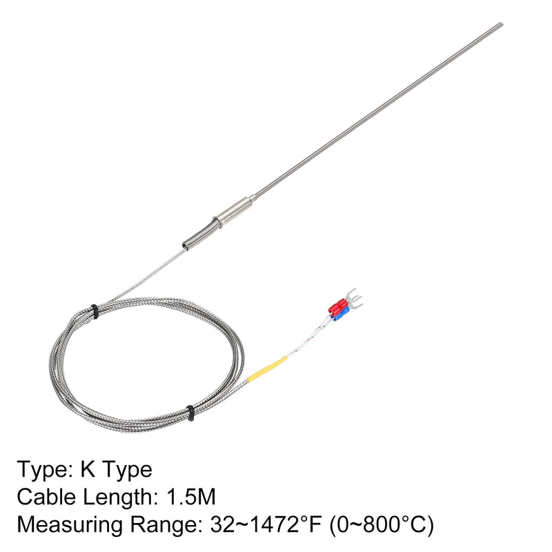 [Australia - AusPower] - MECCANIXITY K Type Thermocouple Temperature Sensor Probe 3x250mm (0 to 800C) 5ft Temperature Controller 