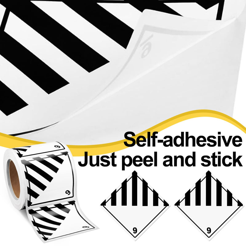 500 Pcs Hazard Class 9 Miscellaneous Dangerous Materials Labels 4 x 4 Inch Square Hazard Adhesive Shipping Labels for Transport Shipping 500