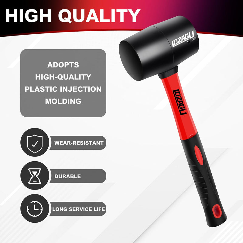 [Australia - AusPower] - 8oz Rubber Mallet Hammer, Fiberglass Handle, Rubber Mallet for Flooring, Tent Stakes, Woodworking, Camping, Soft Blow Tasks without Damage Rubber Mallet Hammer (8oz) 
