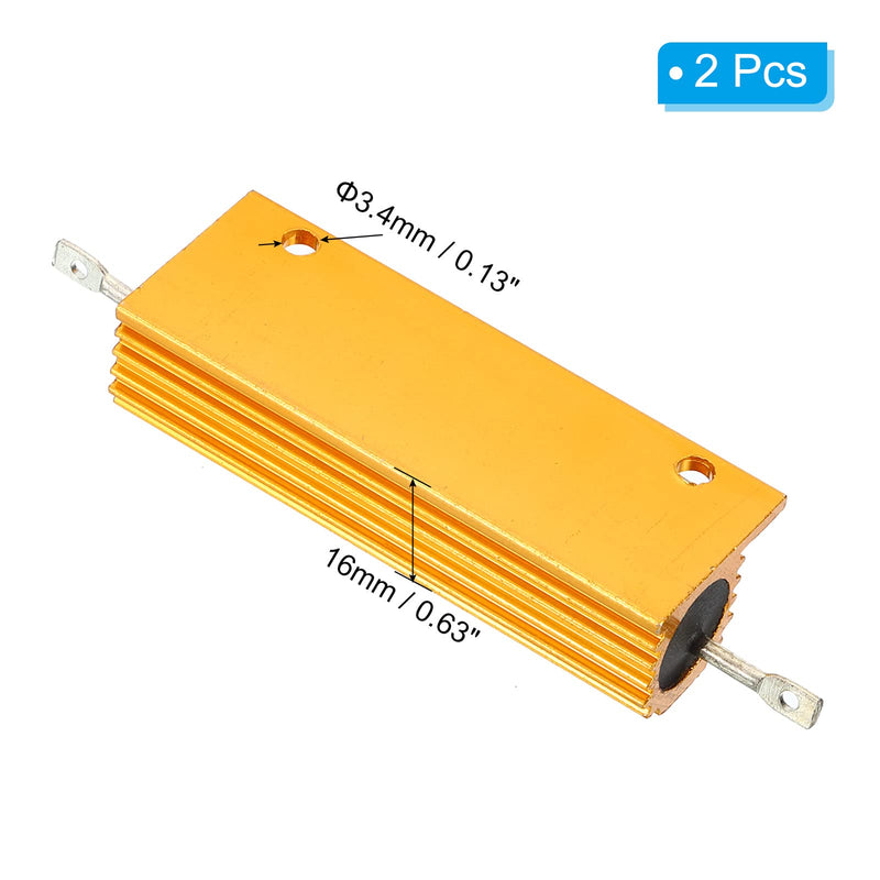 PATIKIL 2pcs 100W 5ohm Aluminum Case Resistor Housing Wire Resistors Screw Tap Power Resistor Gold Tone 5 ohms