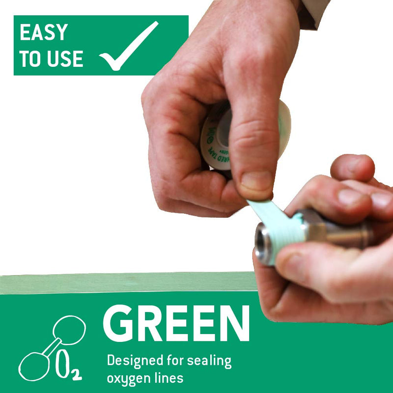 [Australia - AusPower] - Gasoila Green PTFE High Density Thread Tape for Oxygen, -450 to 550 Degree F Performance Temp, 3.7 mil Thick, 260" Length, 1/2" Width, 3-Pack (GT90-3) 3 Rolls - 1/2 Inches x 260 Inches 