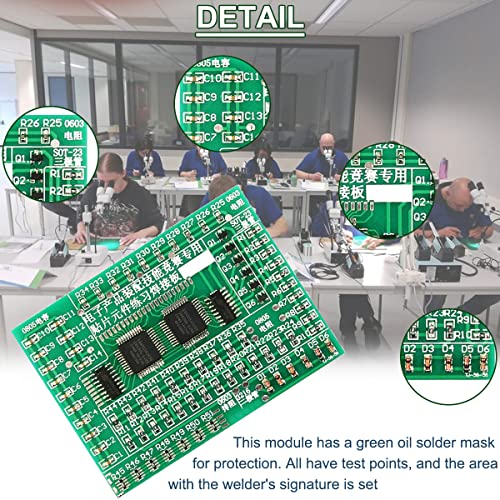 DIY practice board soldering, SMD SMT element welding exercise board, circuit board components, 77 SMD components, 8 categories with tweezers, for experiments Green display dot matrix module