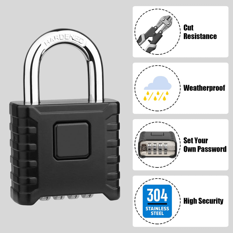 [Australia - AusPower] - Diyife® Heavy Duty Combination Padlock, Large Outdoor Padlock [One-Touch Unlocking] High Security Weatherproof, Design of Hidden Password Suitable for Locker, Home, School, Garage, Gate, Garden Black 