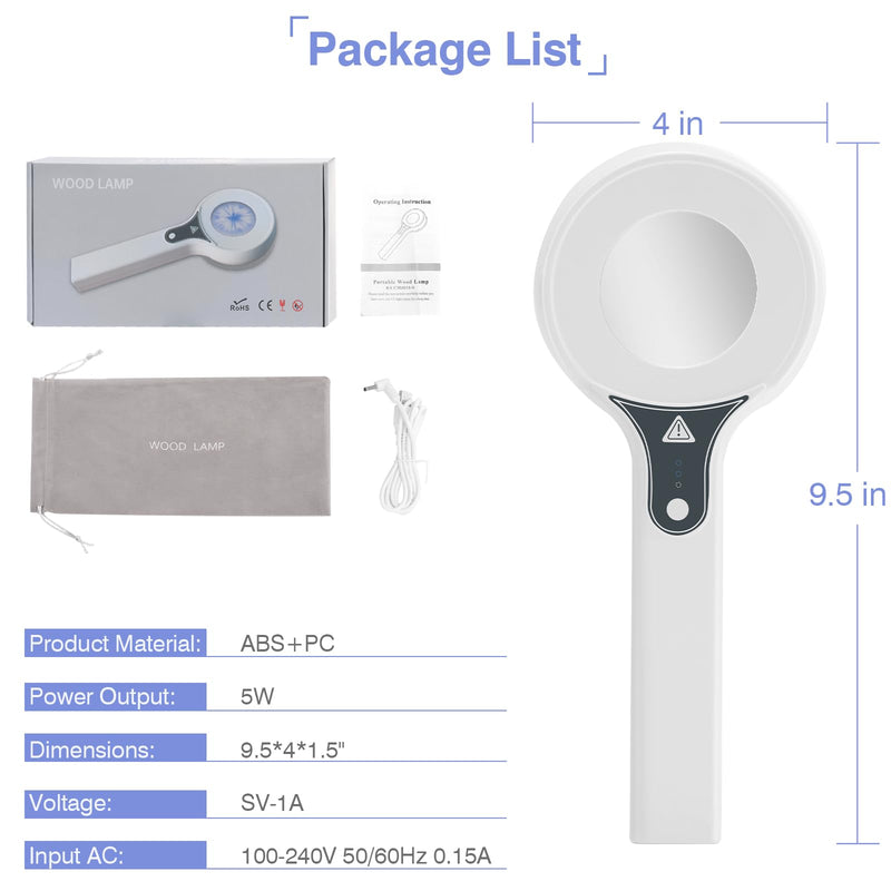 [Australia - AusPower] - Woods Lamp, Yofuly Handheld Woods Lamp Skin Analyzer, Portable Face Detector, Professional Esthetician Facial Magnifying Analyzer for Spa, Salon and Home Use Small 