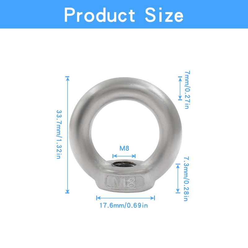 [Australia - AusPower] - 10 Pcs M8 Metric Ring Shape Lifting Eye Nut, 304 Stainless Steel Threaded Nut Fastener for Heavy Duty Use, M8 (5/16") M8 (5/16"） 