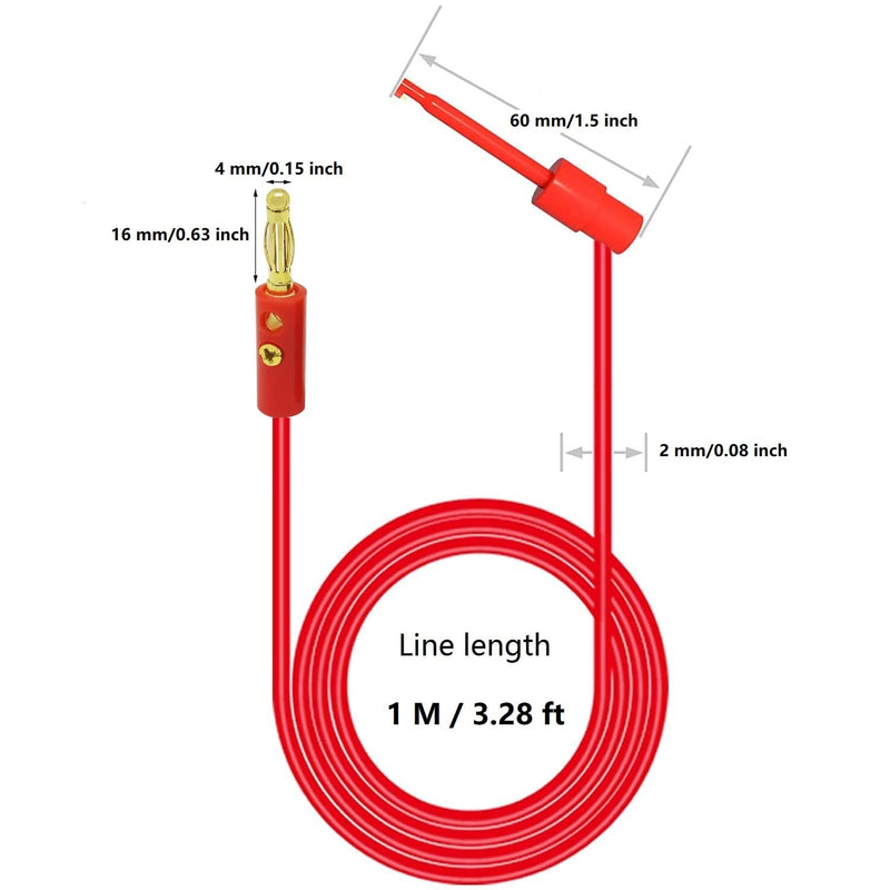 [Australia - AusPower] - WWZMDiB 8 Pcs Banana Plug Test Leads 4mm Gold Plated Banana Plugs Test Clip Retractable Hook 3.28 ft Copper Wire for Multimeter Leads(4 Black + 4 Red) 