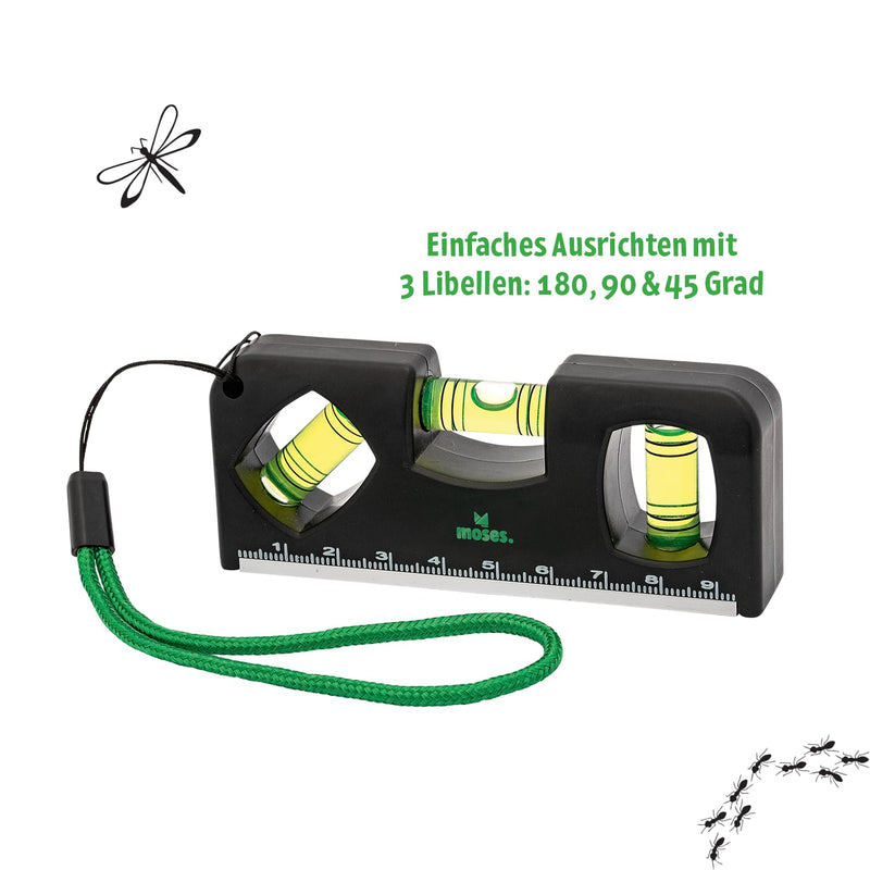 [Australia - AusPower] - moses. Expedition Natur Children's Spirit Level, Outdoor Spirit Level with Magnet, Ruler and Lanyard, Robust DIY & Outdoor Tool for Small Explorers, Black/Green 