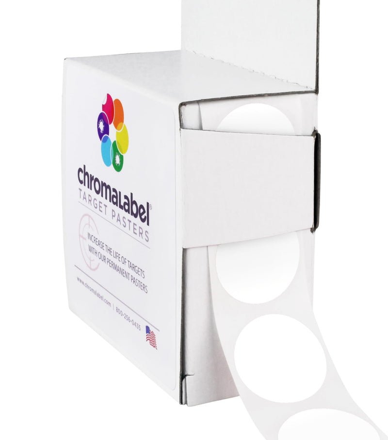 ChromaLabel 1 Inch Permanent Round Target Pasters for Shooting and Marksmanship, 1000 Labels per Dispenser Box, White